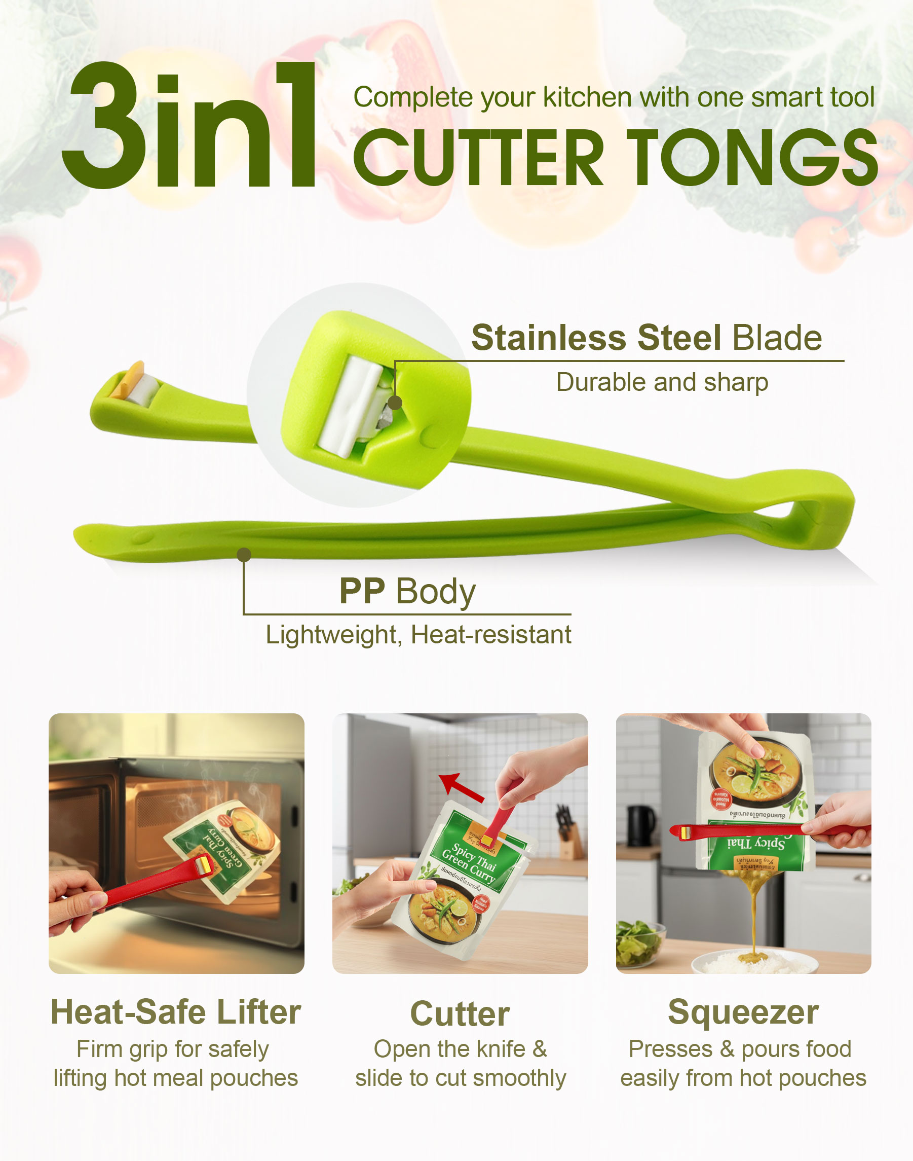 New 3-in-1 Cutter Tongs: Innovative Multi-Function Tool for Modern Kitchens