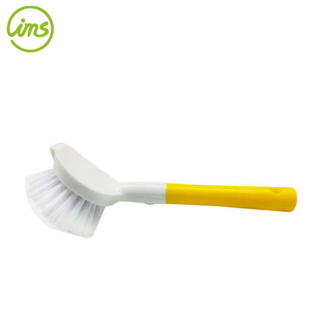 Scrub Brush With Handle – Yellow | Stiff Bristle Kitchen and Dish Cleaning Brush