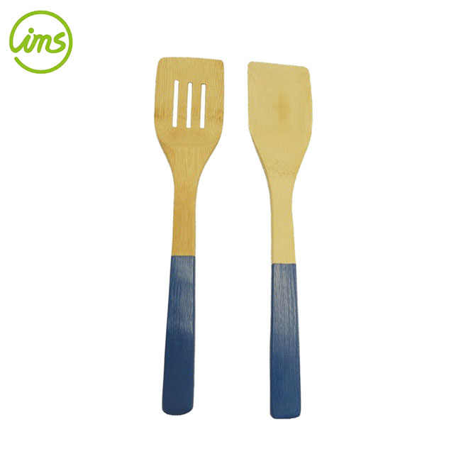 Bamboo Turner Set with Colored Handle – Non-Scratch Wooden Spatulas