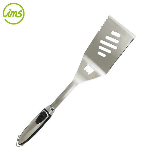 stainless steel bbq turner with soft grip handle | slotted grill spatula