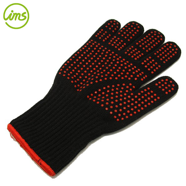 high temp bbq glove cotton with silicone grip – heat resistant barbecue glove