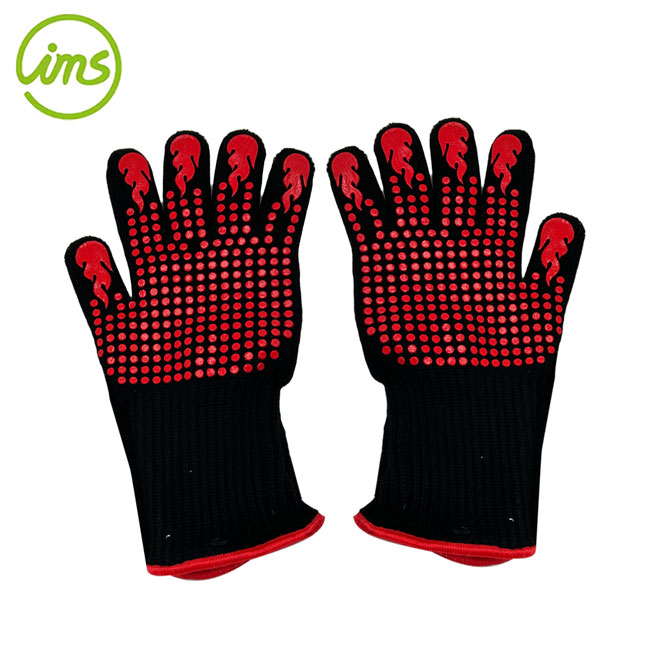 2 pcs heat resistant bbq gloves cotton with silicone grip for grilling