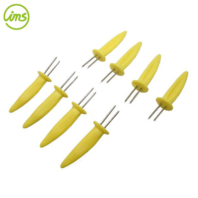 Set of 8 Corn Skewers – Stainless Steel Corn Holders with Non-Slip Yellow Handles
