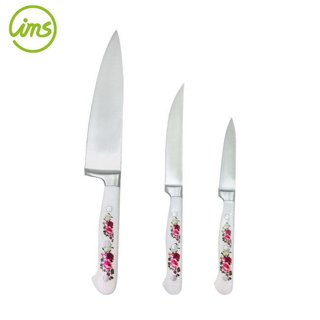 Stainless Steel Forged Kitchen Knife Set with Floral Handle – 3-Piece Custom Logo Set